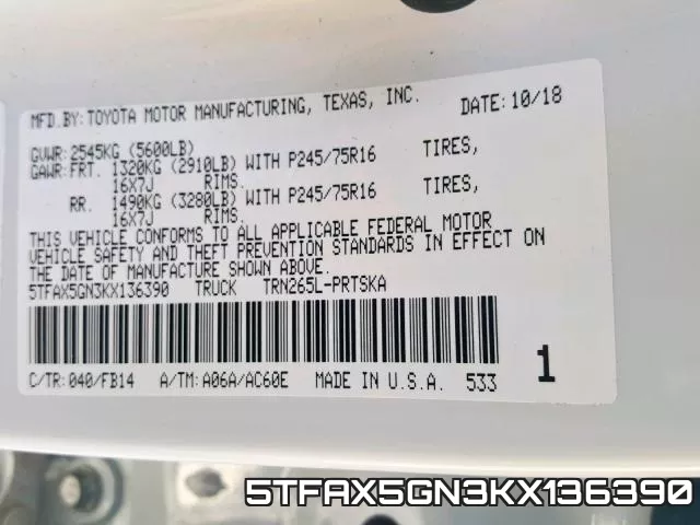 5TFAX5GN3KX136390 фото 2