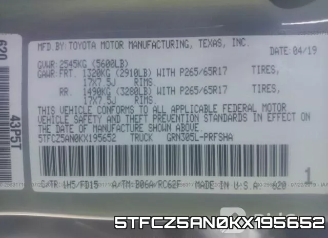 5TFCZ5AN0KX195652 фото 9
