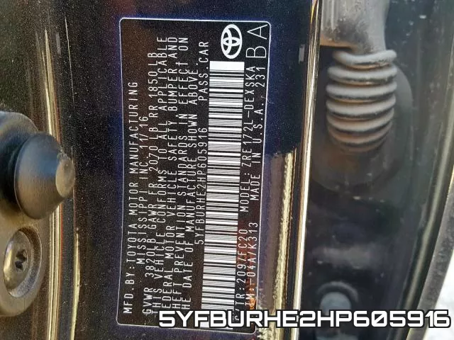 5YFBURHE2HP605916 фото 2