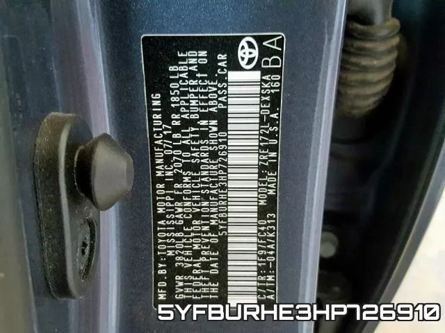 5YFBURHE3HP726910 фото 2