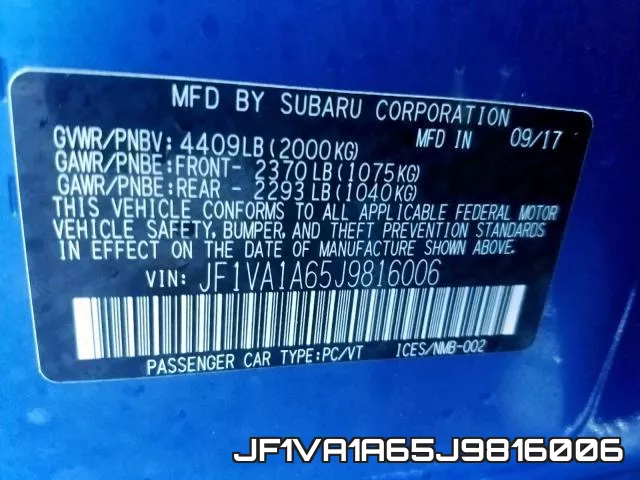JF1VA1A65J9816006 фото 2