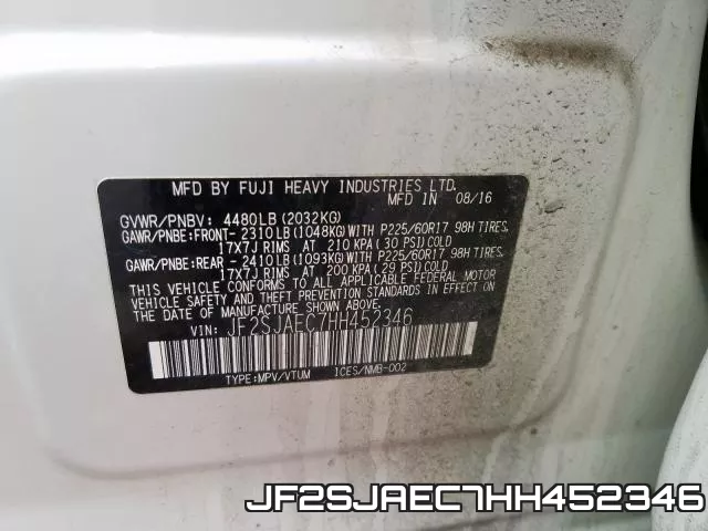 JF2SJAEC7HH452346 фото 2
