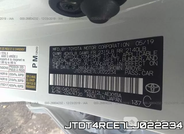 JTDT4RCE7LJ022234 фото 6
