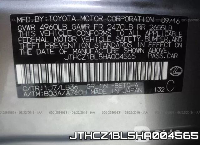 JTHCZ1BL5HA004565 фото 10