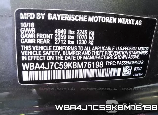 WBA4J7C59KBM76198 фото 10