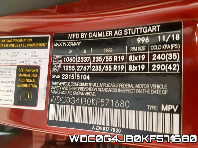 WDC0G4JB0KF571680 фото 2