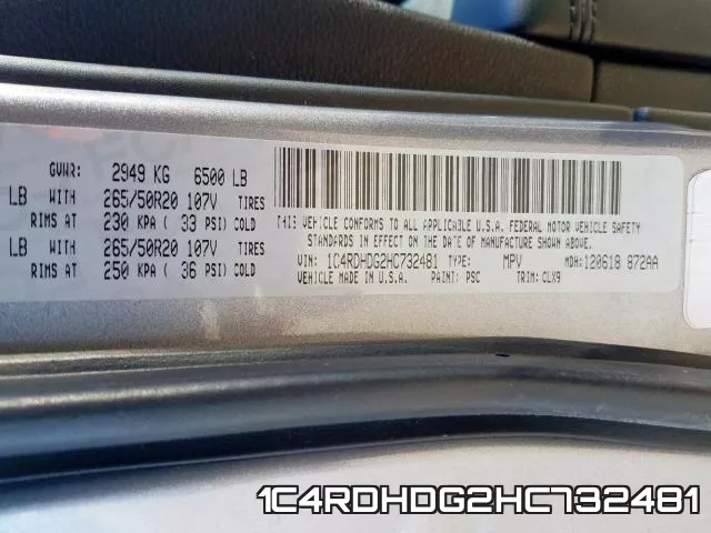 1C4RDHDG2HC732481 фото 2