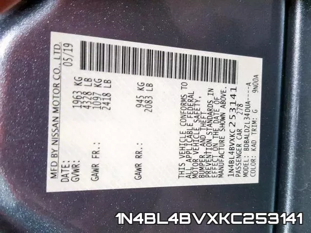 1N4BL4BVXKC253141 фото 2