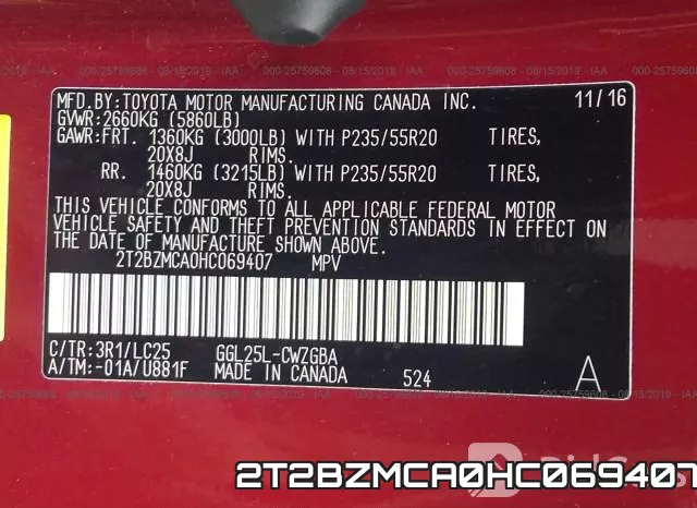2T2BZMCA0HC069407 фото 10