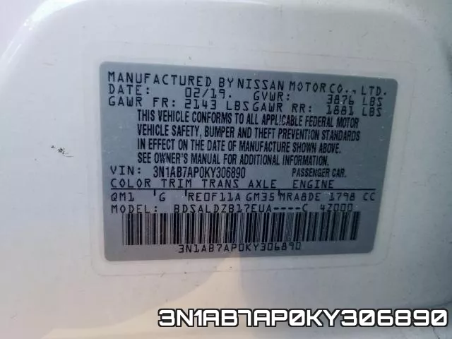 3N1AB7AP0KY306890 фото 2