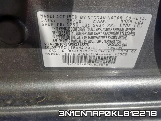 3N1CN7AP0KL812278 фото 2