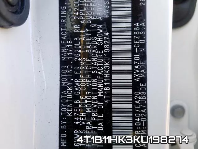 4T1B11HK3KU198274 фото 2