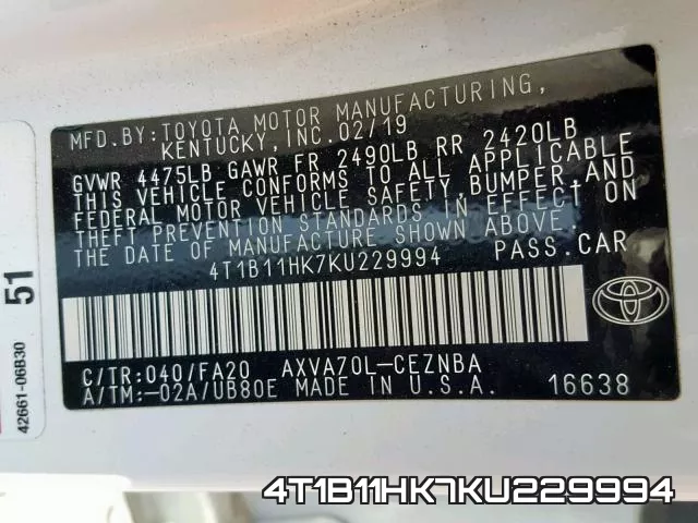 4T1B11HK7KU229994 фото 2