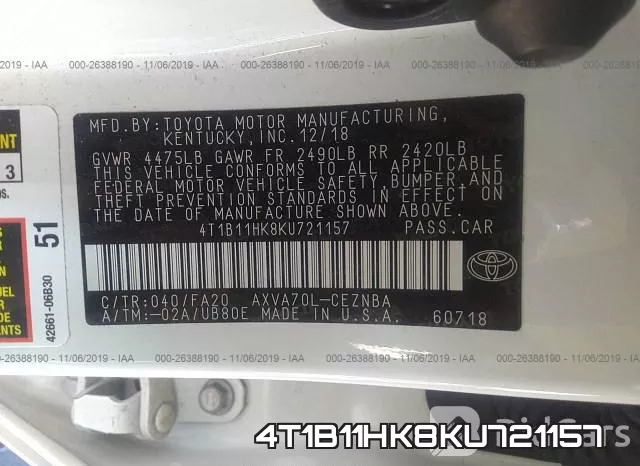 4T1B11HK8KU721157 фото 7