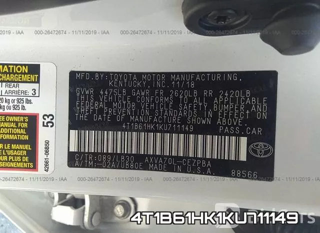4T1B61HK1KU711149 фото 9