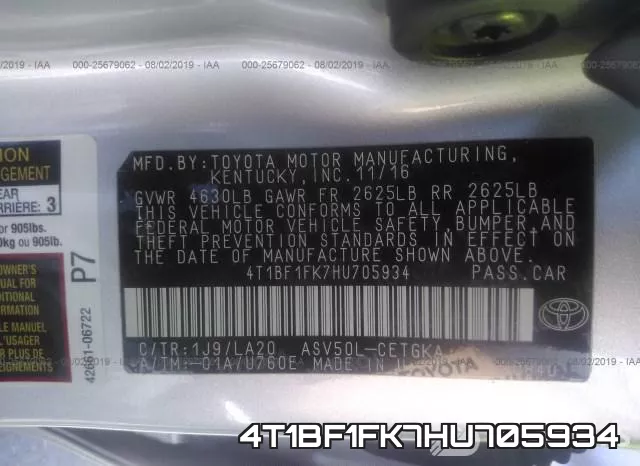 4T1BF1FK7HU705934 фото 9