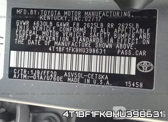 4T1BF1FK8HU398631 фото 10