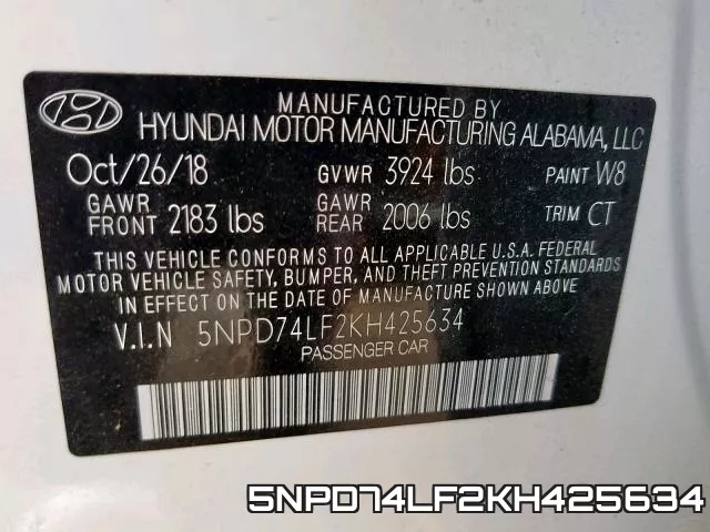 5NPD74LF2KH425634 фото 2