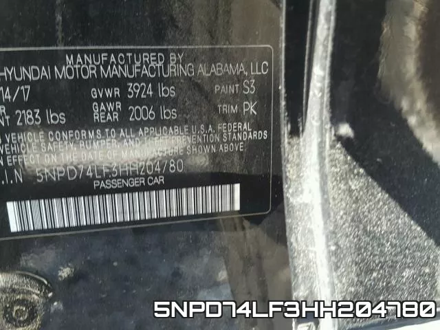 5NPD74LF3HH204780 фото 2