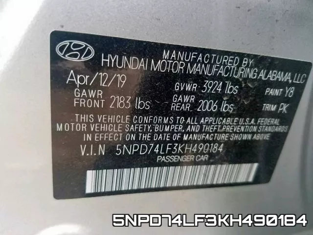 5NPD74LF3KH490184 фото 2