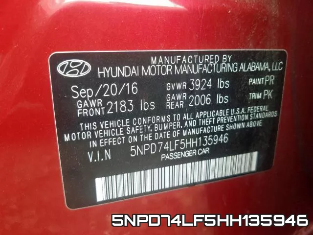 5NPD74LF5HH135946 фото 2