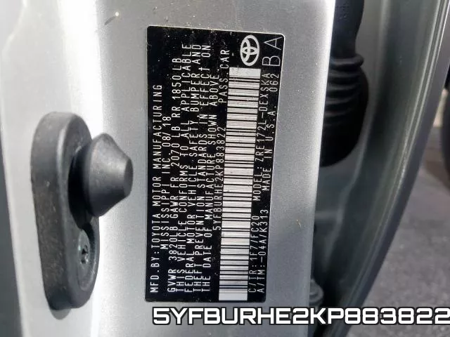 5YFBURHE2KP883822 фото 2
