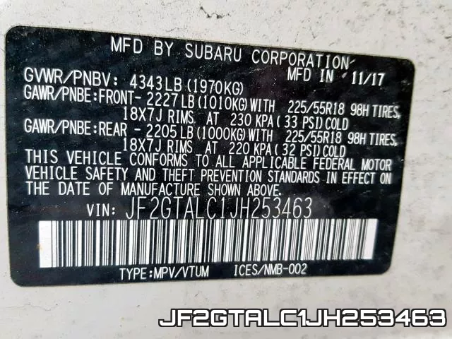 JF2GTALC1JH253463 фото 2