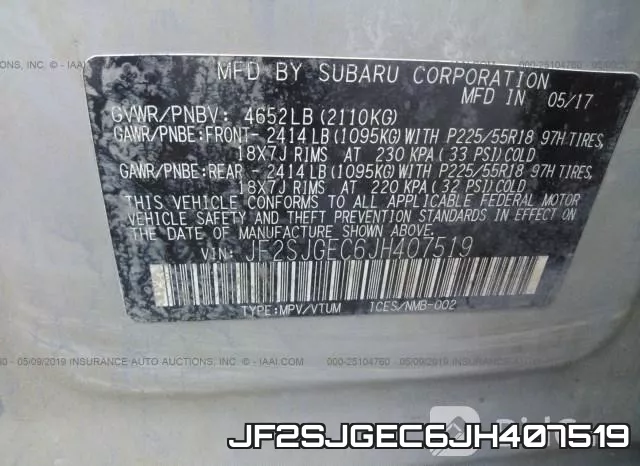JF2SJGEC6JH407519 фото 10