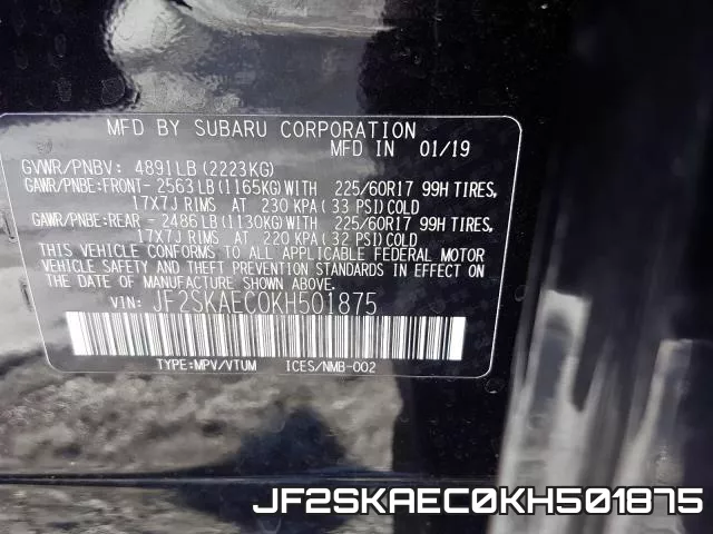 JF2SKAEC0KH501875 фото 2