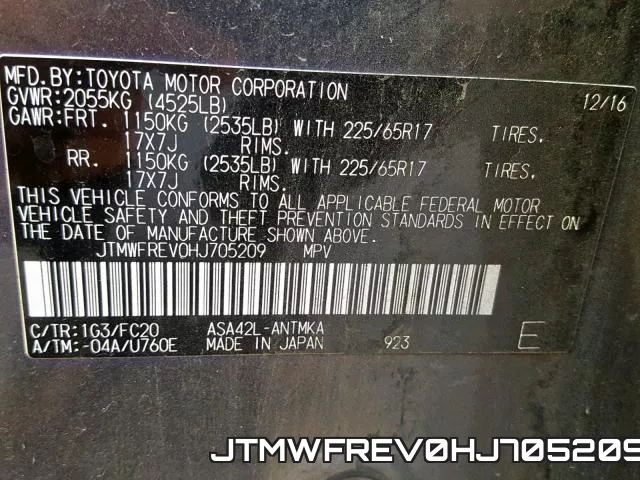 JTMWFREV0HJ705209 фото 2