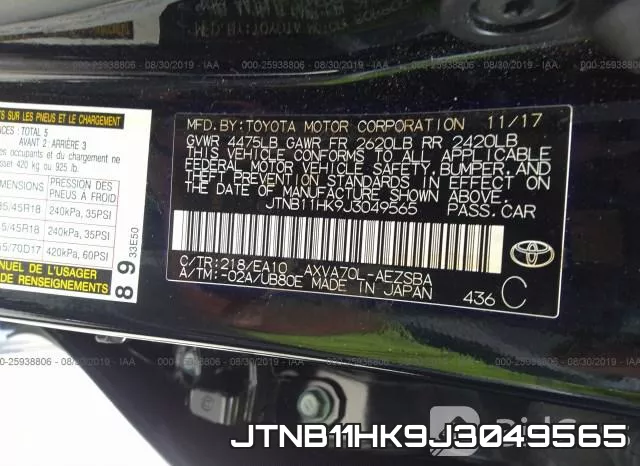 JTNB11HK9J3049565 фото 9