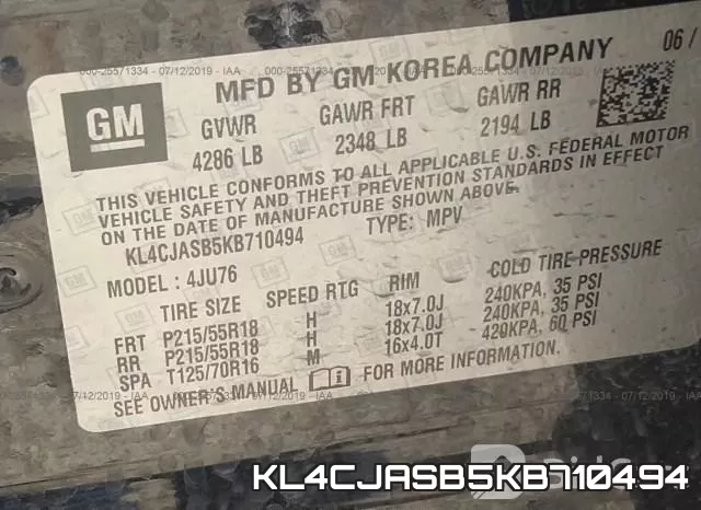 KL4CJASB5KB710494 фото 10