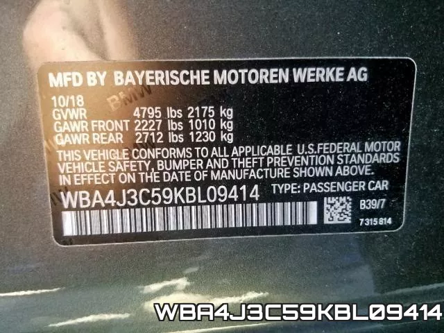 WBA4J3C59KBL09414 фото 2