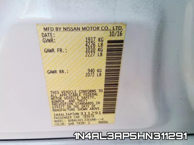 1N4AL3AP5HN311291 фото 2