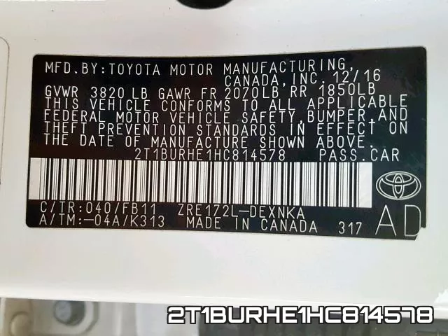 2T1BURHE1HC814578 фото 2