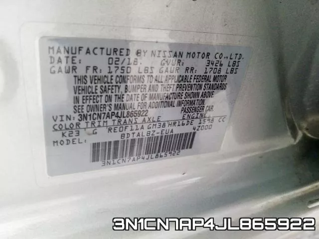 3N1CN7AP4JL865922 фото 2