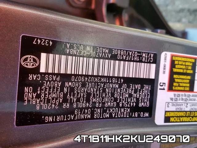 4T1B11HK2KU249070 фото 2