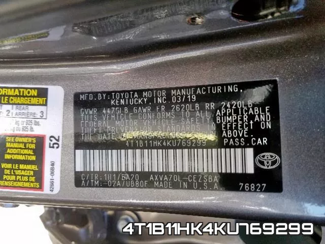 4T1B11HK4KU769299 фото 2