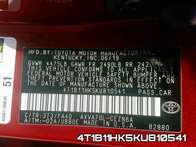 4T1B11HK5KU810541 фото 2