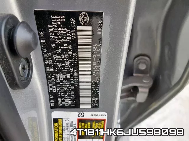 4T1B11HK6JU598098 фото 2