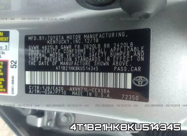 4T1B21HK8KU514345 фото 10