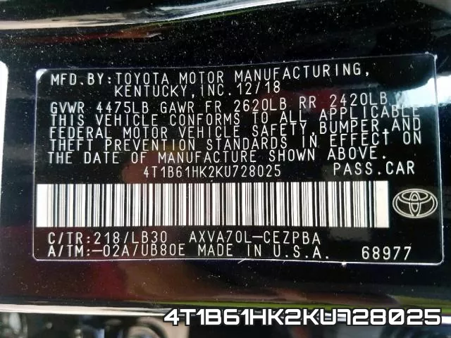 4T1B61HK2KU728025 фото 2