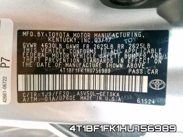 4T1BF1FK1HU756989 фото 2