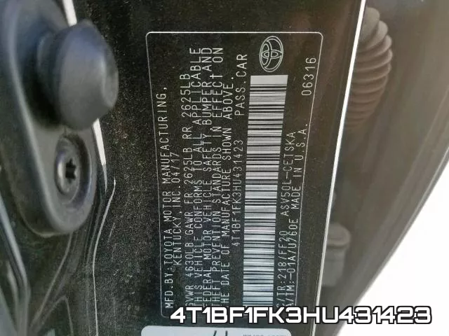 4T1BF1FK3HU431423 фото 2