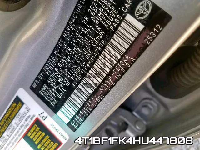 4T1BF1FK4HU447808 фото 2