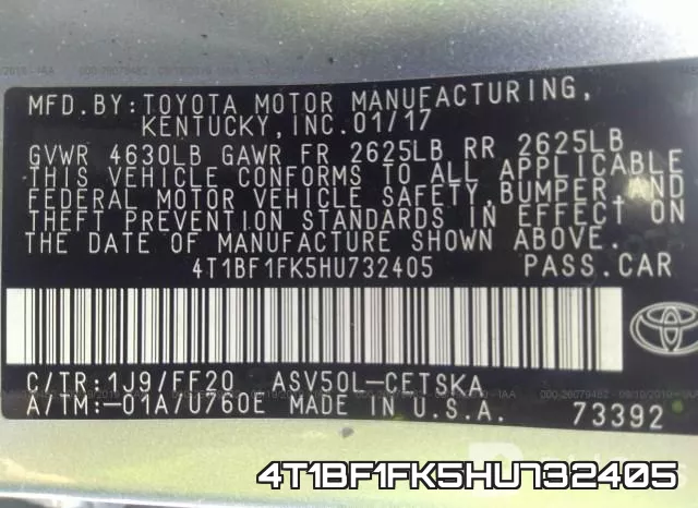 4T1BF1FK5HU732405 фото 9