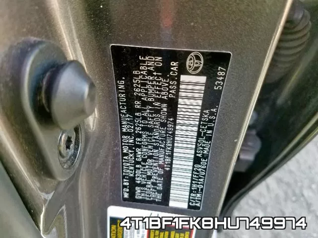 4T1BF1FK8HU749974 фото 2