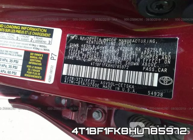 4T1BF1FK8HU785972 фото 10
