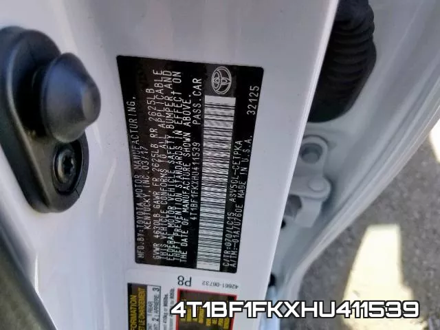 4T1BF1FKXHU411539 фото 2