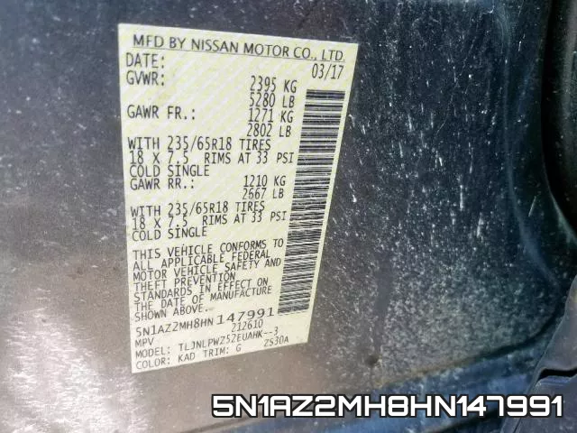 5N1AZ2MH8HN147991 фото 2
